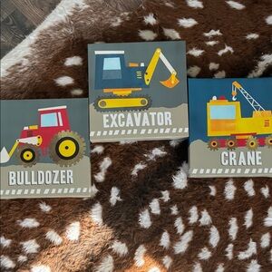 Construction Vehicle Canvas Wall Art Set for Kids